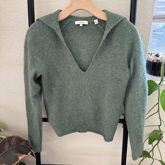 Vince Brushed V-Neck Polo Alpaca & Wool-Blend Sweater Size Small - Picture 6 of 10